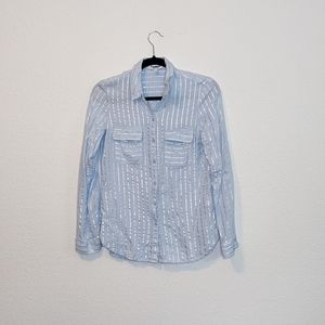 ✨3/$25 Express City Shirt Pale Blue Button Down Silver Metallic Stripe Sz Small